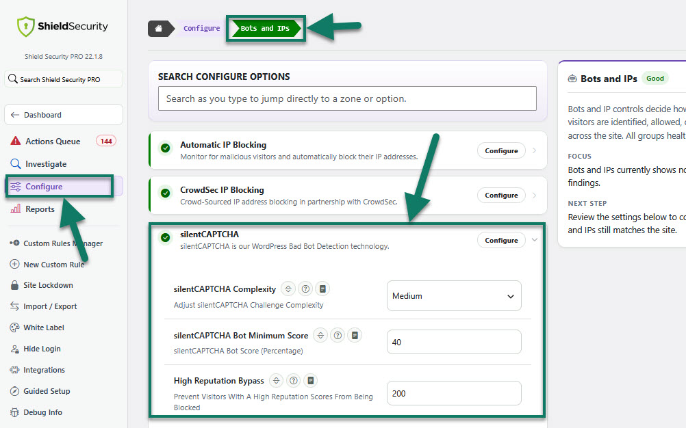 WordPress Shield Security silentCAPTCHA Settings