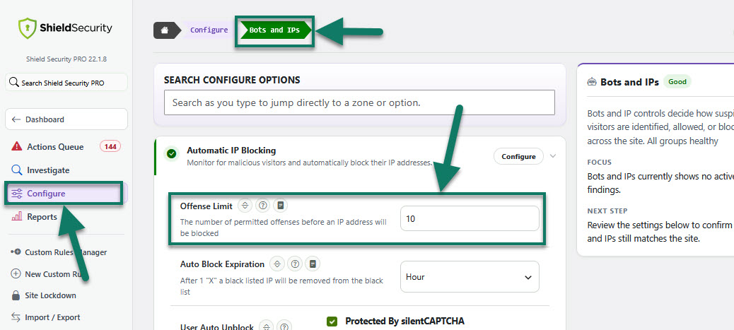 Offense Limit Option in Shield Security PRO