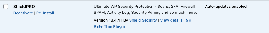 Shield Security Pro – Activating the plugin in WordPress