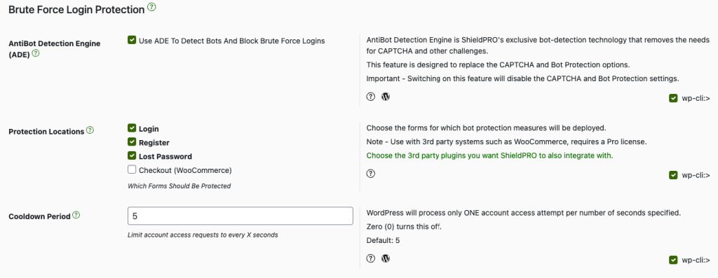 Shield Security Pro – Brute force login protection settings