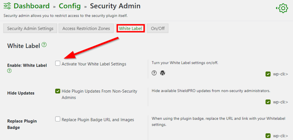Shield Security PRO’s White Label feature.