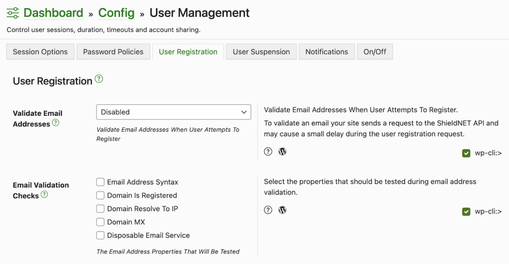 Screenshot of Shield Security PRO’s email verification settings.