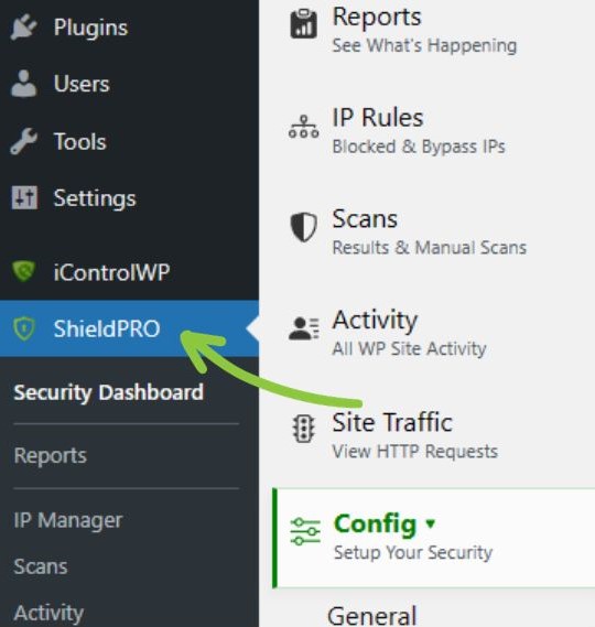 Find ShieldPRO in your WordPress dashboard