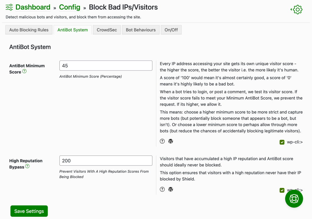 Antibot measures – Minimum Score and High Reputation Bypass