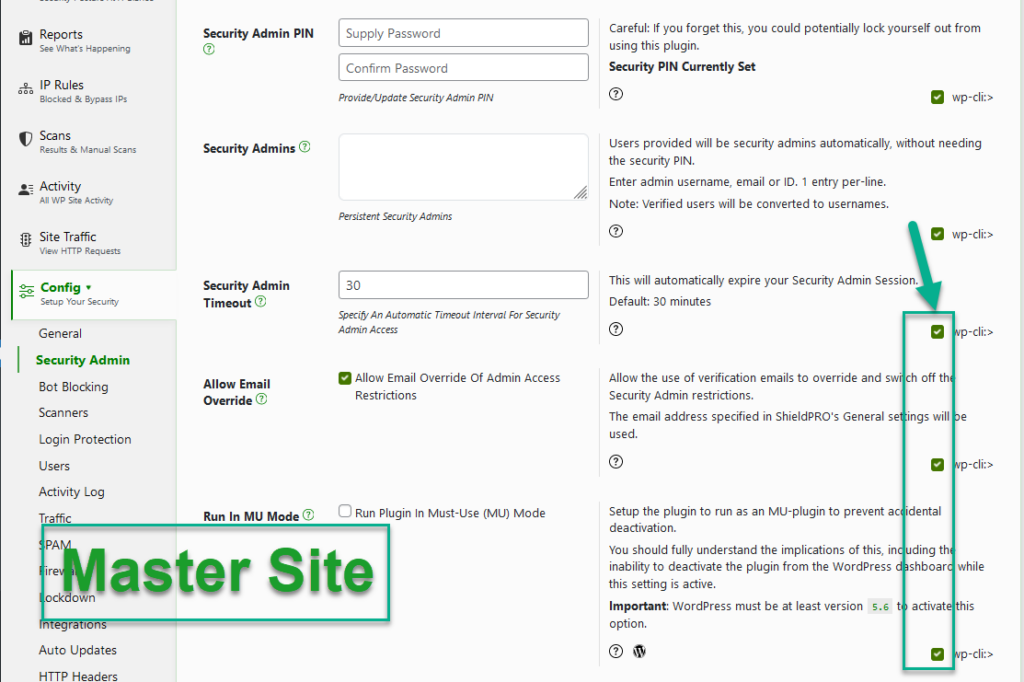 The master site is configured to include all the Security Admin settings when it exports.
