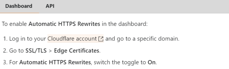 Cloudflare HTTPS Rewrites dashboard