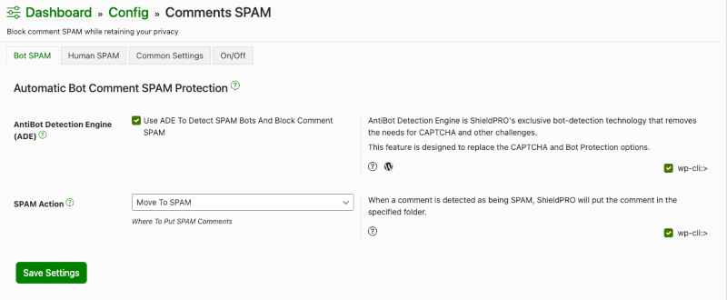 Shield Security PRO’s Spam Protection feature