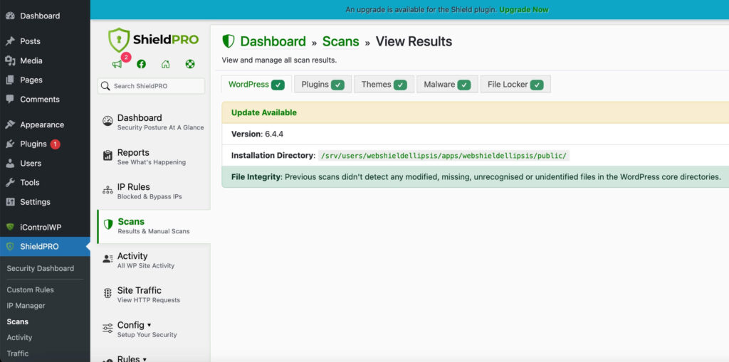 Shield Security PRO scan results