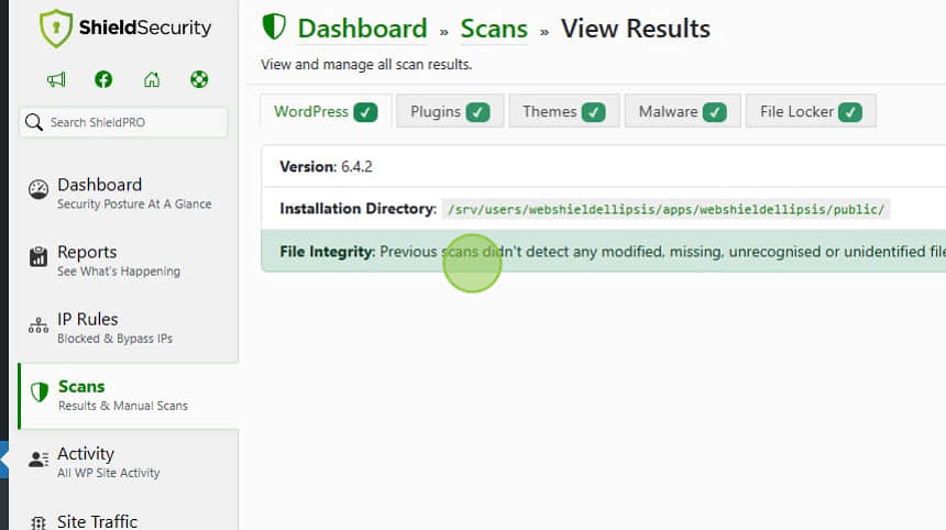Image showing how to find malware scans via the Shield dashboard. 