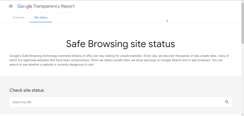 Utilize Google Transparency Report’s Safe Browsing site status tool by entering your site’s URL.