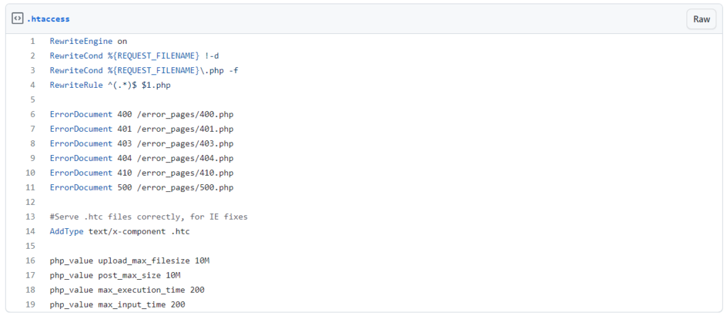 Alt text: Sample .htaccess file