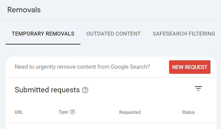 Search Console’s request page removal feature