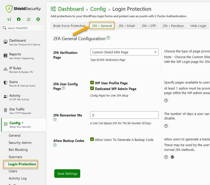 Shield Security PRO Dashboard