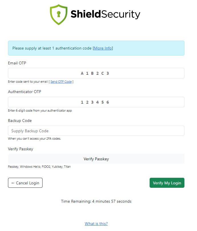 Alt text: Shield Security PRO two-factor authentication