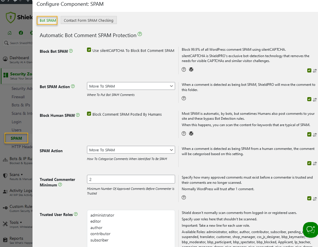 Shield Security PRO’s SPAM Protection