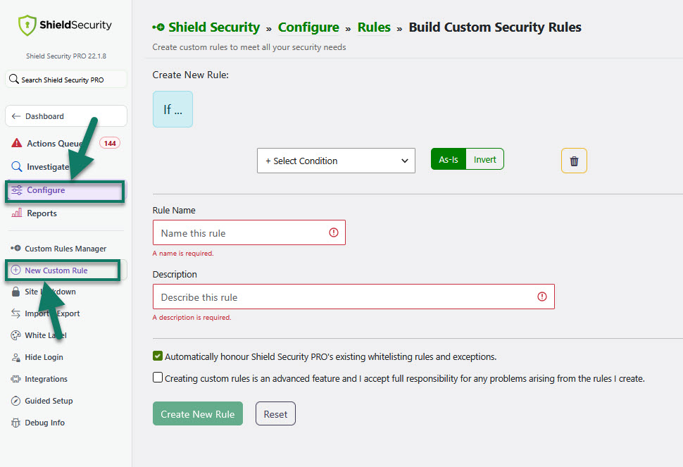 Create a new custom security rule