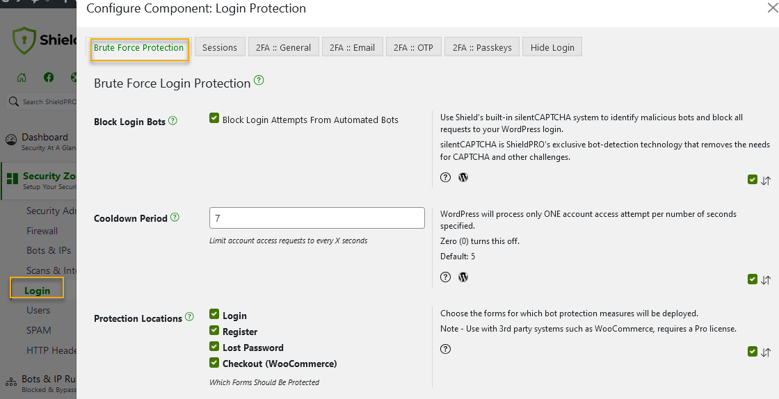 Shield Security PRO’s in-depth Login Protection.