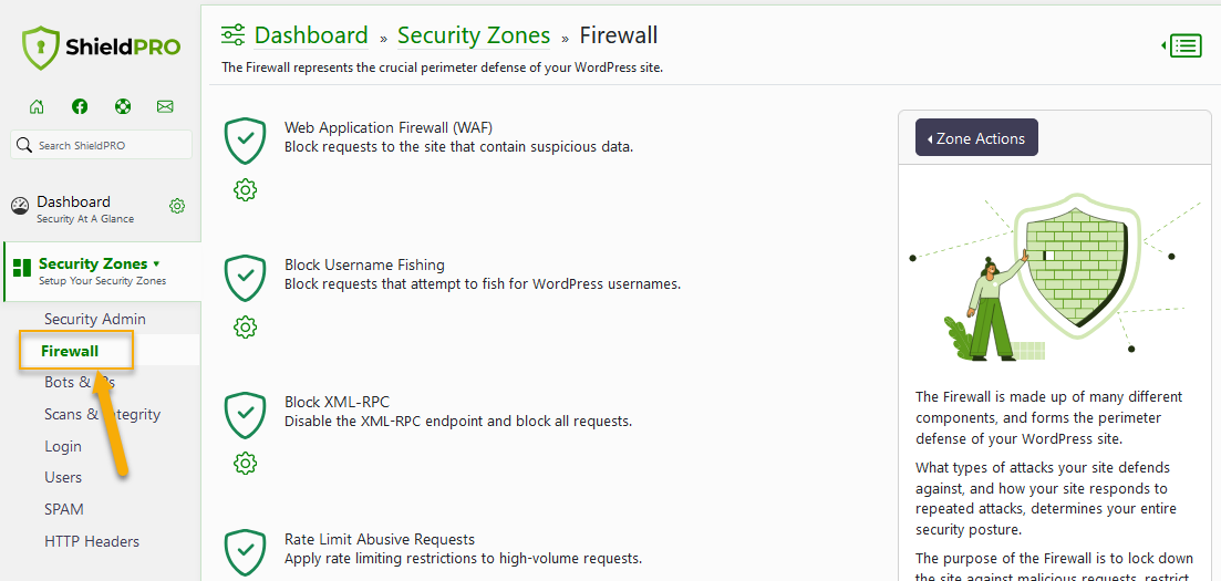 Shield Security PRO’s web application firewall.