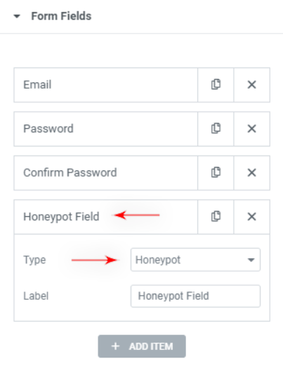 Elementor’s Form widget Honeypot Field.