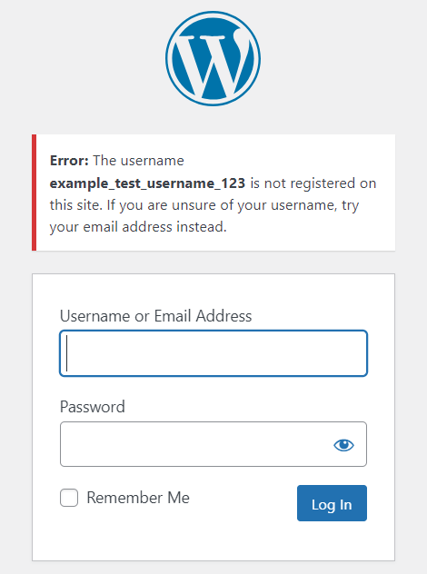 The WordPress login error message.