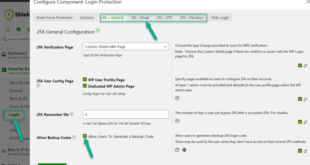 Configure two-factor authentication in Shield Security Pro