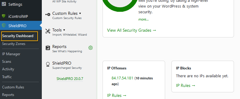 Navigating to the configuration settings for the Shield Security PRO scanners.