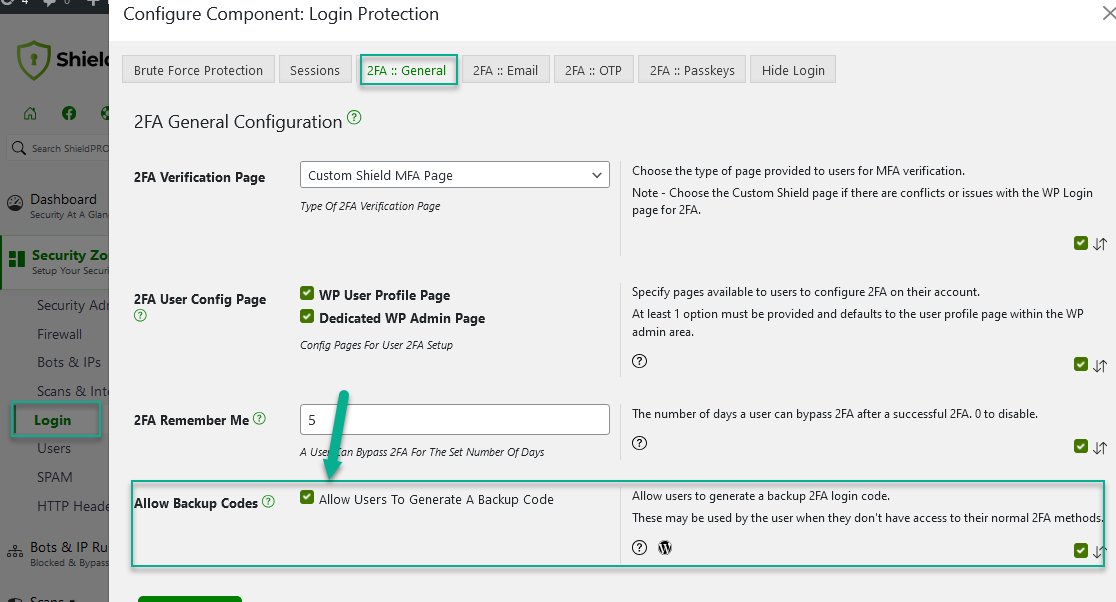 Shield Security: Login Recovery Codes Option