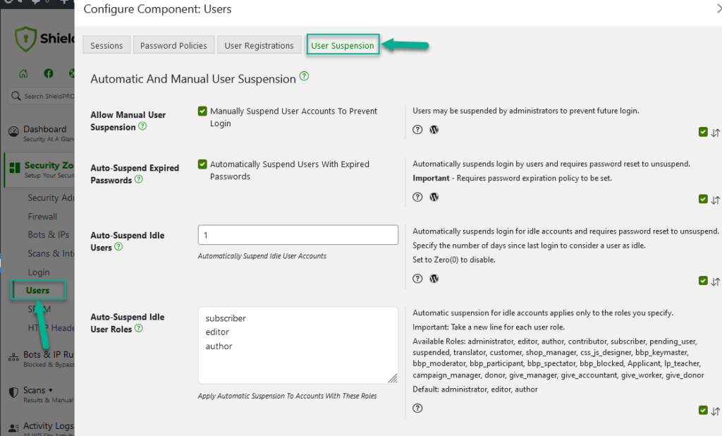 Shield Security: User Suspension Options