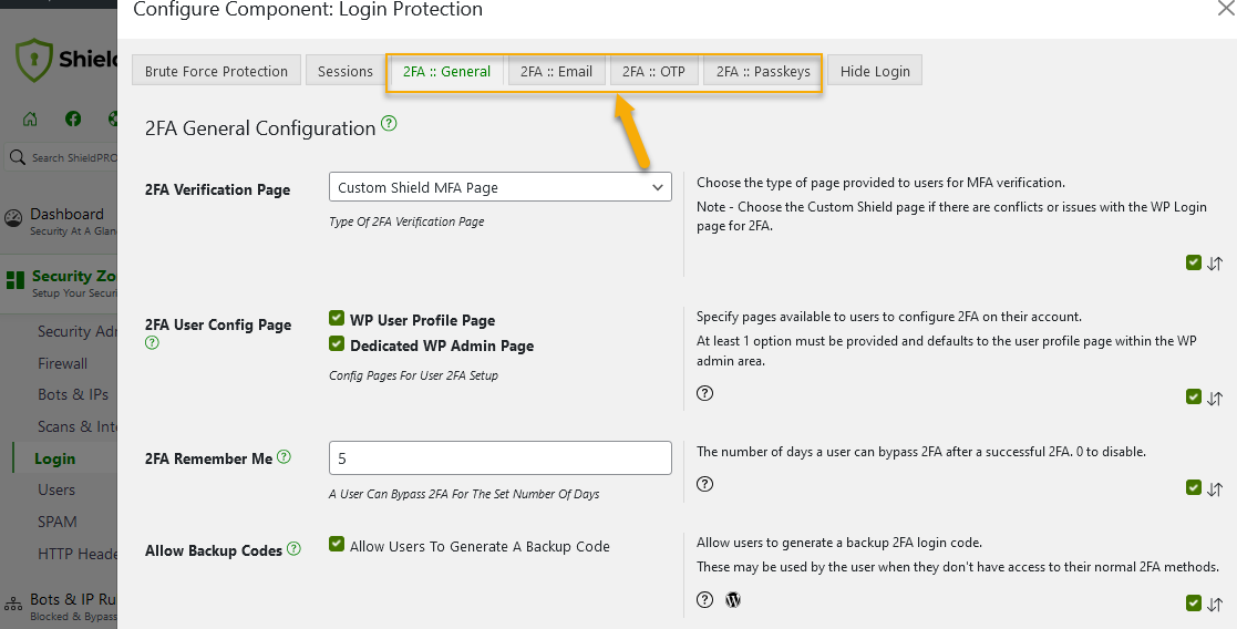 Shield Security PRO’s 2FA feature.