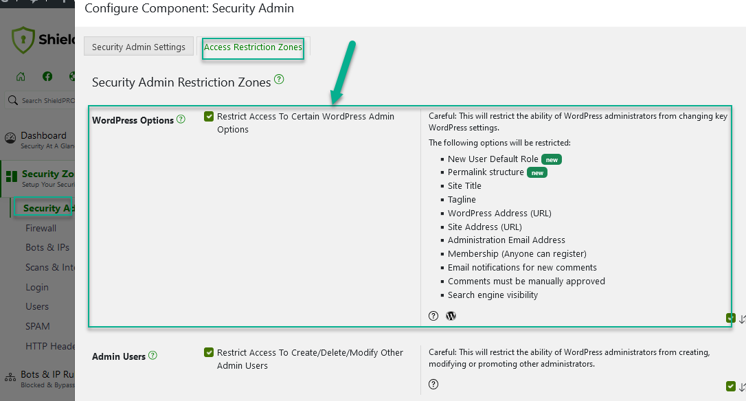 WordPress Options Restrictions Option