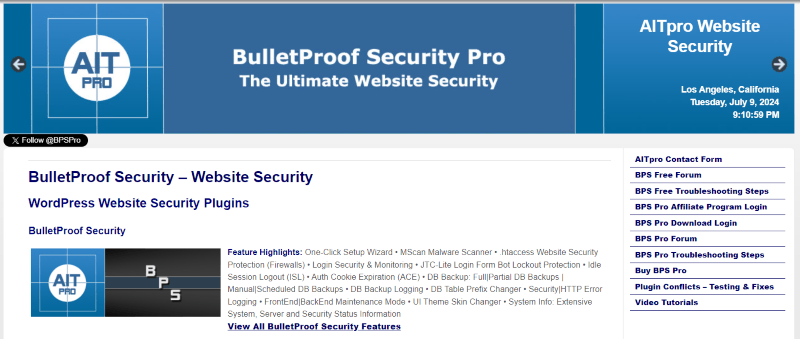 BulletProof Security homepage