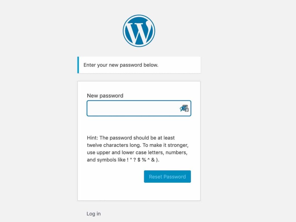 The WordPress password reset screen.