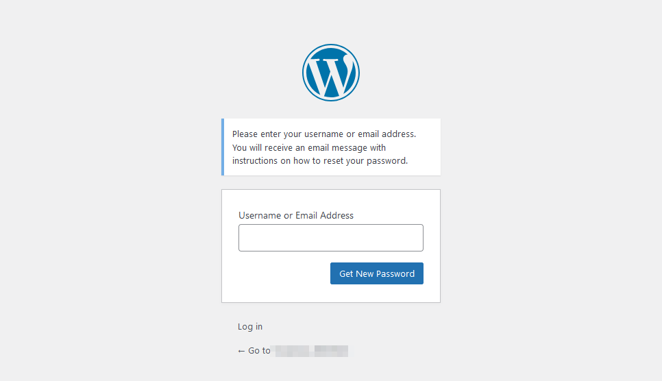 Where to enter your WordPress username or email address to request a password reset link.