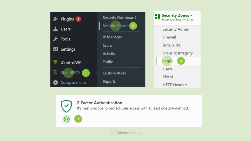 Getting to 2FA section in Shield Security PRO