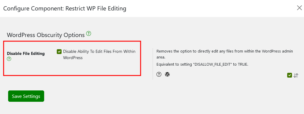 Disabling file editing in Shield Security PRO