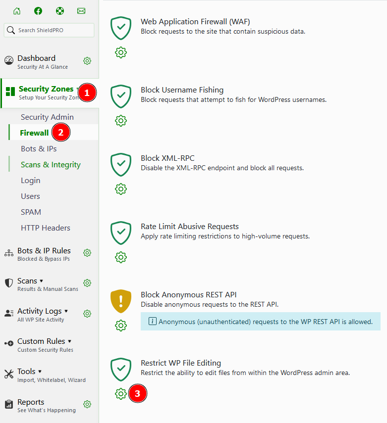 Disallow file editing in Shield Security PRO