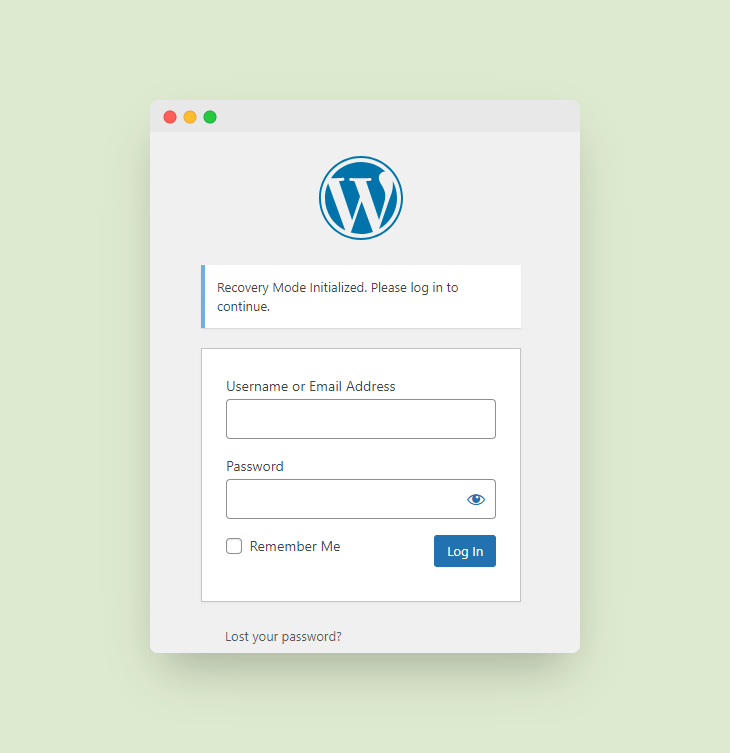 Recovery mode in WordPress