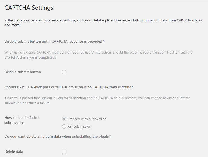 CAPTCHA settings in CAPTCHA 4WP.