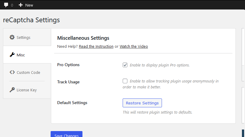 The reCaptcha by BestWebSoft dashboard