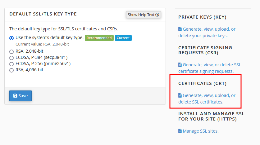 Where to work with SSL certificates in cPanel.