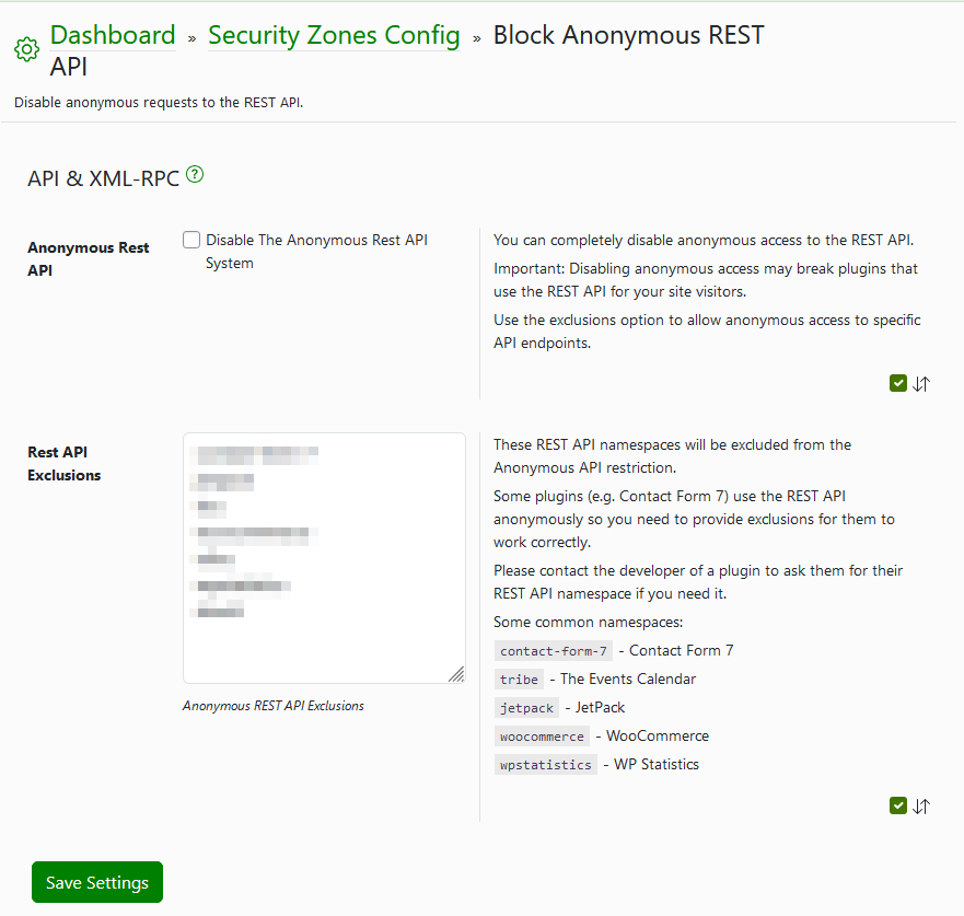 The Anonymous REST API feature in Shield Security PRO.