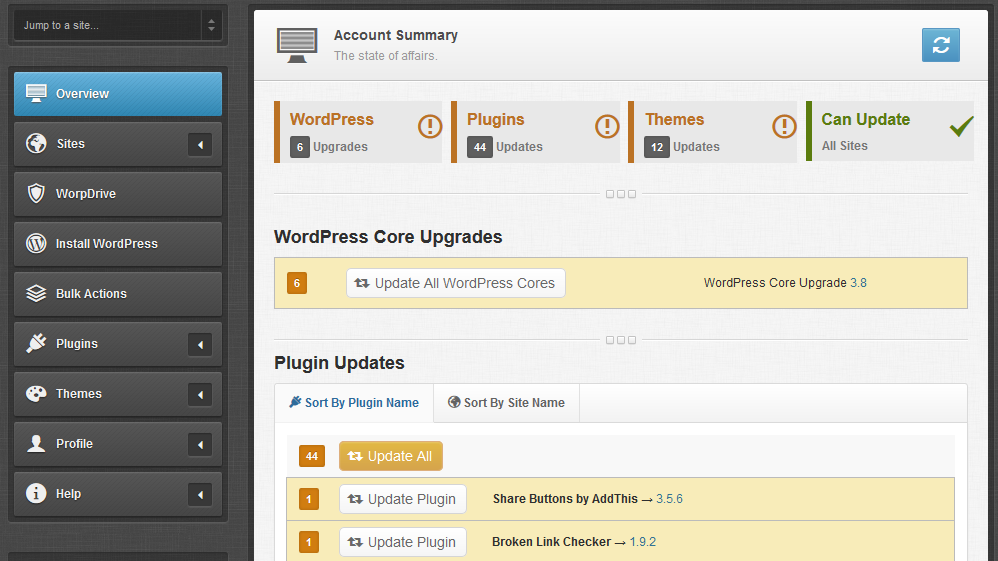 The iControl dashboard with WorpDrive