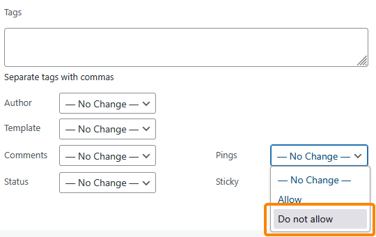 Preventing pingbacks in selected WordPress posts