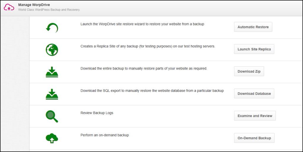 The WorpDrive dashboard