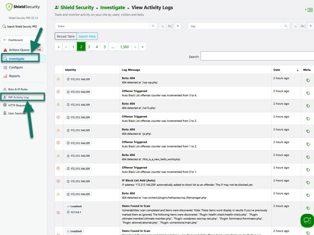 Shield Security PRO Activity Logs