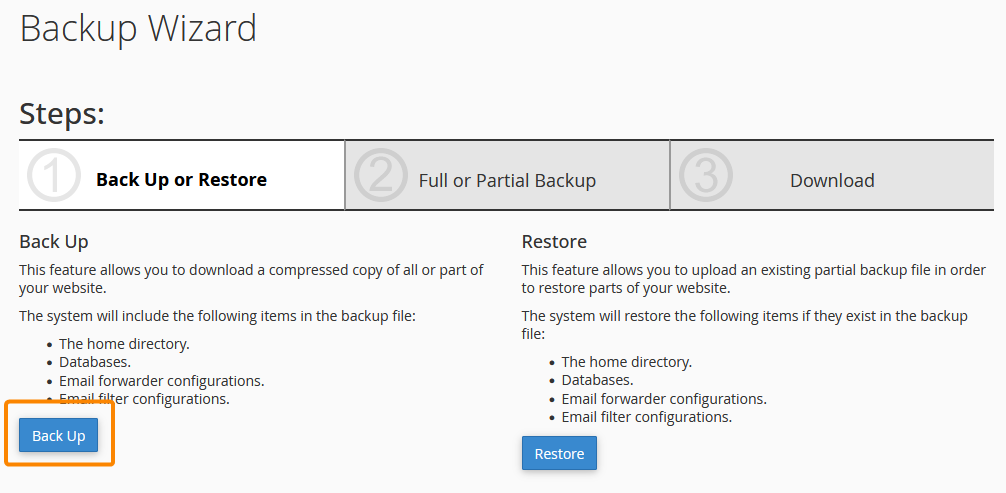 Creating a backup in cPanel