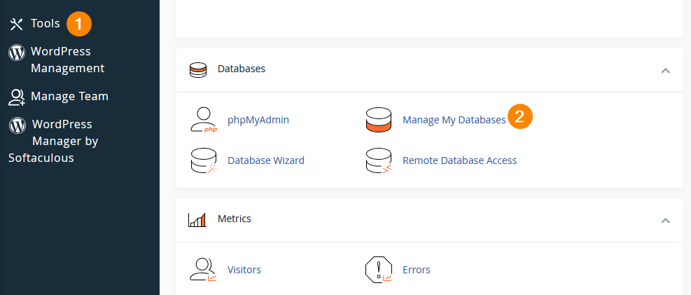 How to access database management tools in cPanel