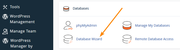 cPanel database wizard