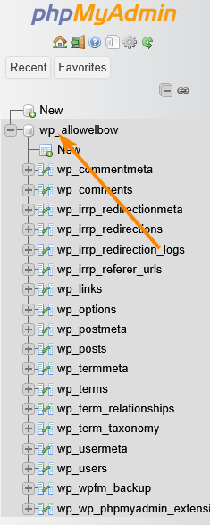 How to open a database in phpMyAdmin