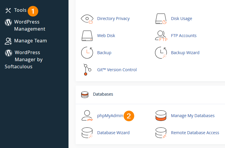 phpMyAdmin via cPanel